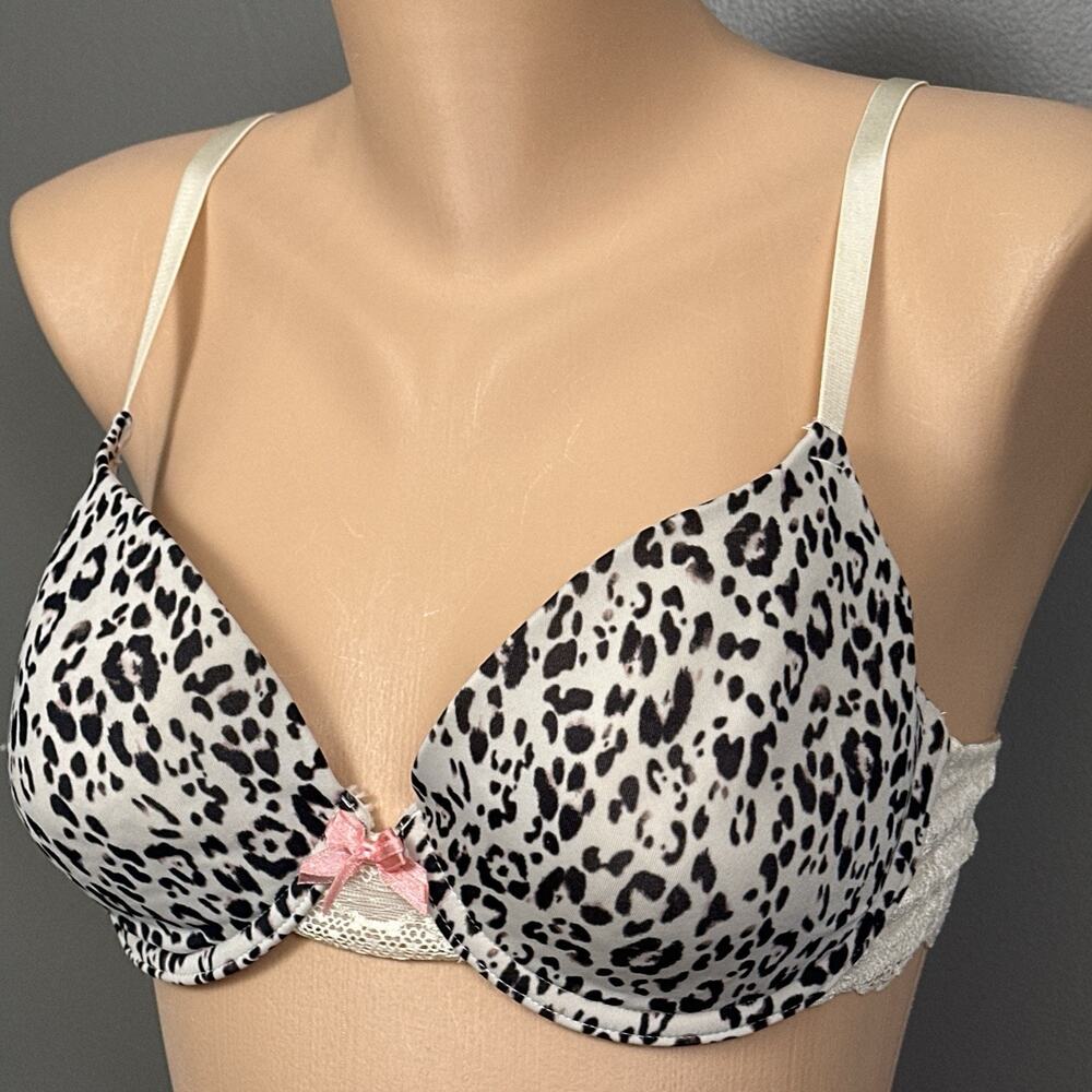 Vintage Vassarette Bra Size 36C 75-260 Leopard Print Lined Underwire Bow Y2K - Picture 2 of 8